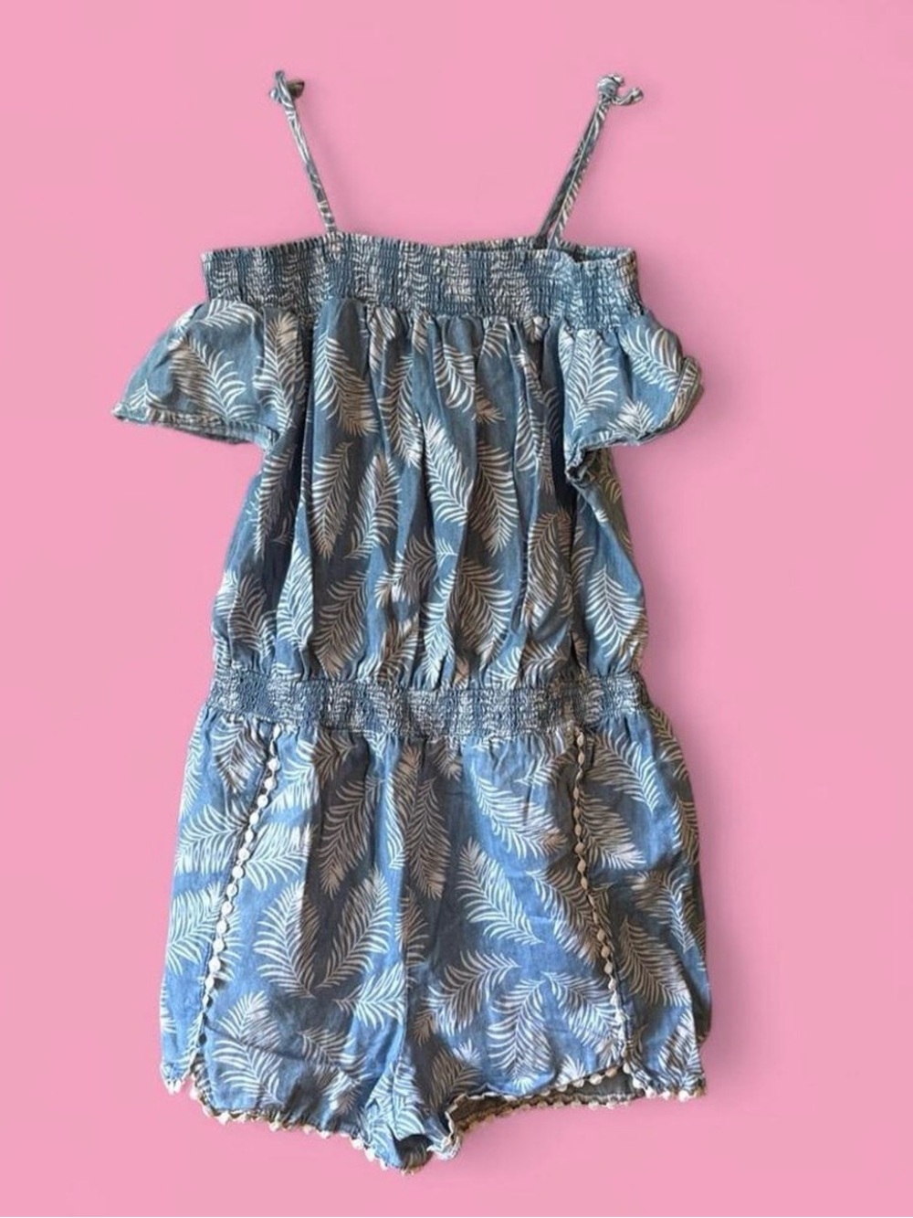 Epic Threads Blue Leaf Print Girls Romper